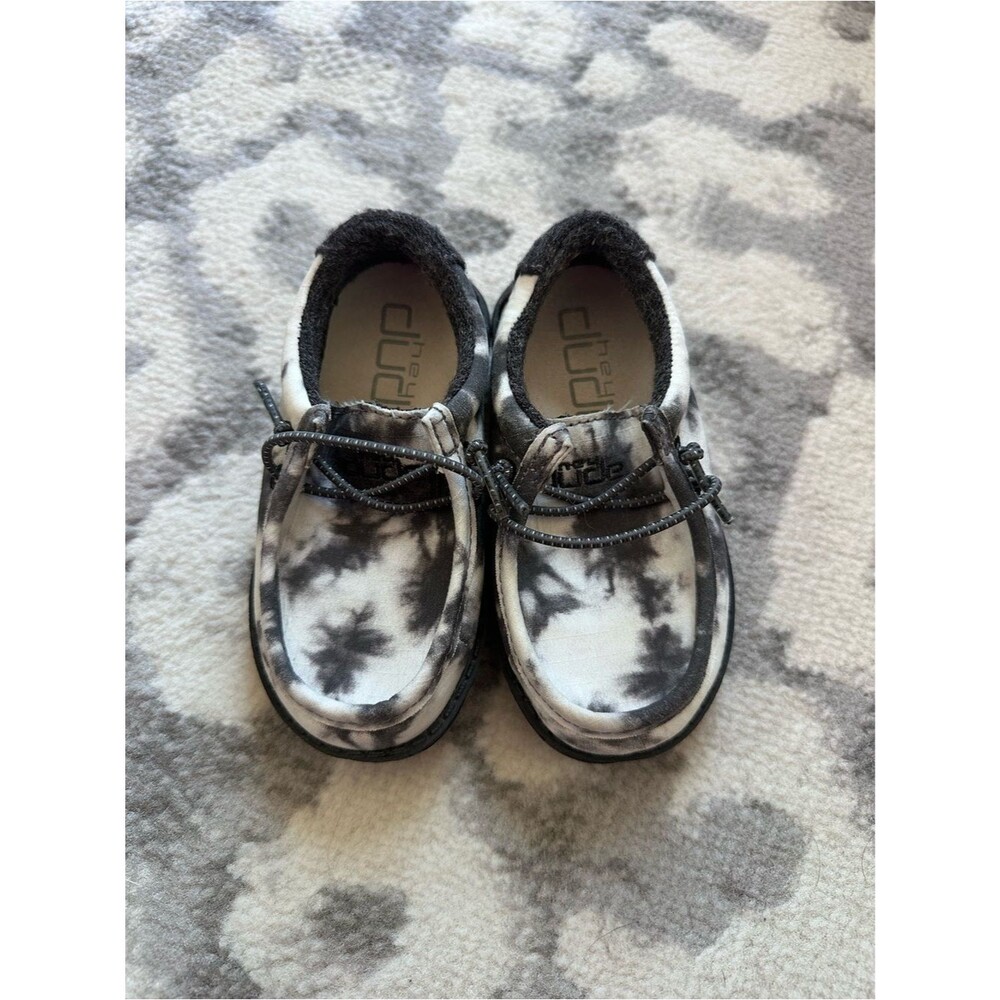 K7 Hey Dude Wally Toddler Thunderstruck Tie Dye Size 7 Slip On Shoes Black White
